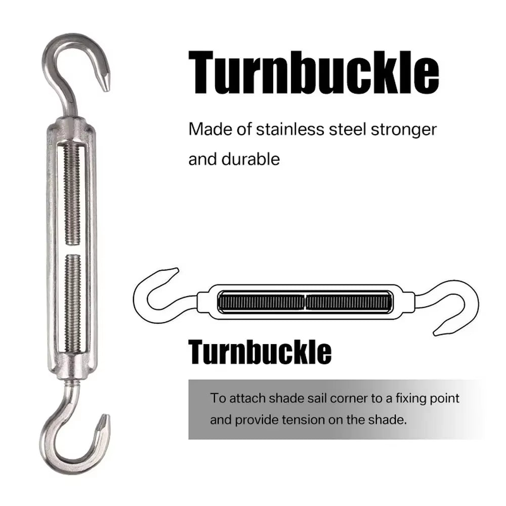 Sun Shade Sail Canopy Accessory 24Pcs/Set 304 Stainless Steel Hardware Kit Turnbuckle Pad Eye Carabiner Clip Hook Screws Silver