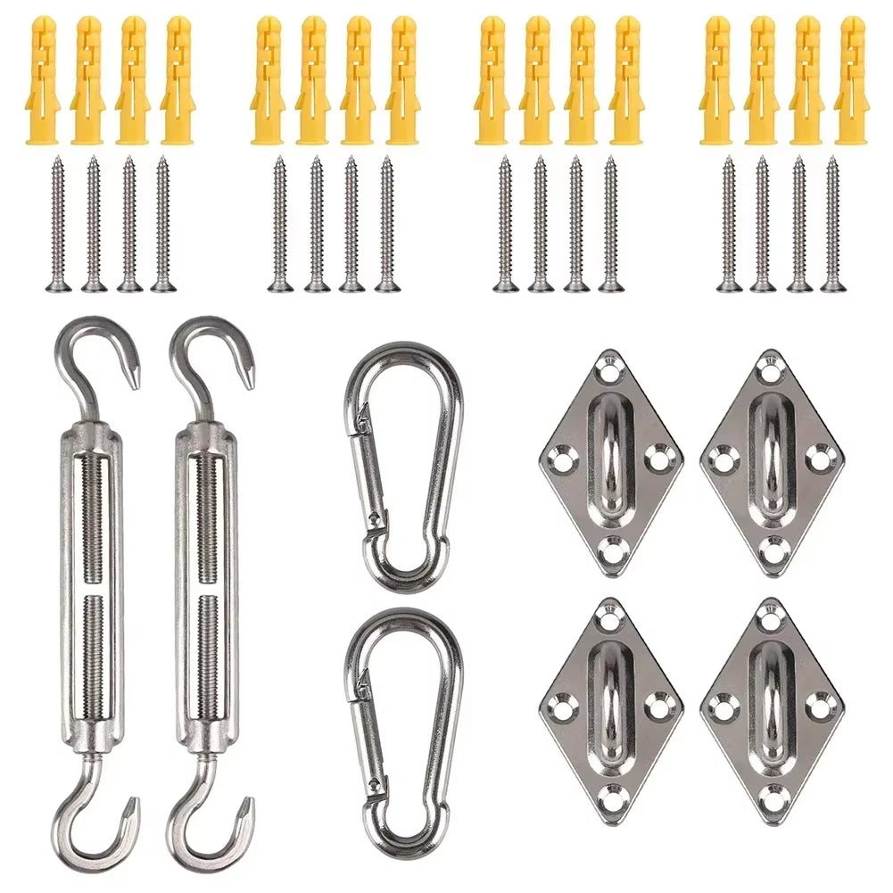 Sun Shade Sail Canopy Accessory 24Pcs/Set 304 Stainless Steel Hardware Kit Turnbuckle Pad Eye Carabiner Clip Hook Screws Silver