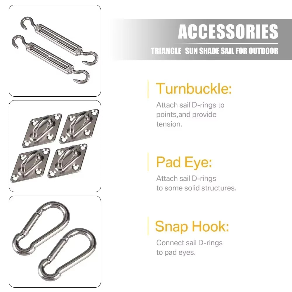 Sun Shade Sail Canopy Accessory 24Pcs/Set 304 Stainless Steel Hardware Kit Turnbuckle Pad Eye Carabiner Clip Hook Screws Silver